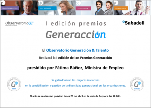 Fátima Báñez, ministra de Empleo – presidirá los premios Generacción – el próximo lunes 23 de abril en la sede de Repsol