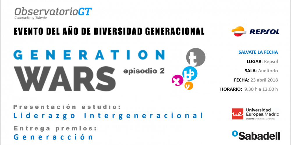 NUEVA CITA CON GENERATION WARS – EVENTO DEL AÑO SOBRE DIVERSIDAD GENERACIONAL – SÁLVATE LA FECHA
